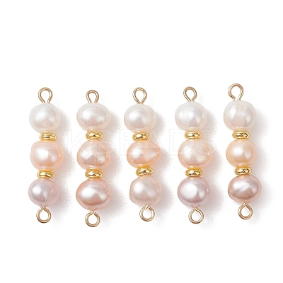 Natural Cultured Freshwater Pearl Two Sides Polished Beaded Links Connector Charms PALLOY-JF04969-1