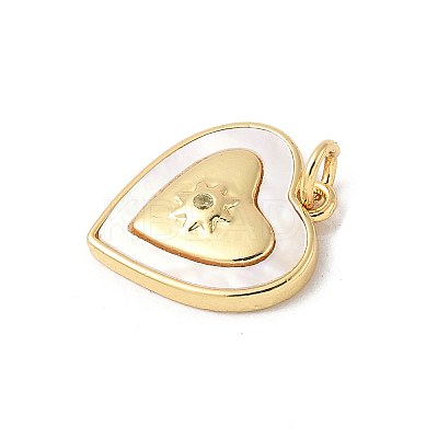 Brass Pave Natural White Shell Pendants KK-S522-22G-1