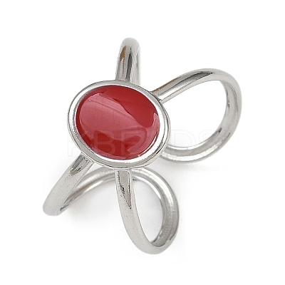 Oval 304 Stainless Steel Enamel Cuff Rings for Women RJEW-G355-03P-02-1