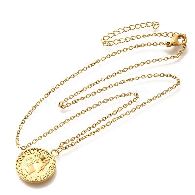 304 Stainless Steel Flat Round Cameo Pendant Cable Chain Necklaces for Women STAS-Z108-02G-02-1