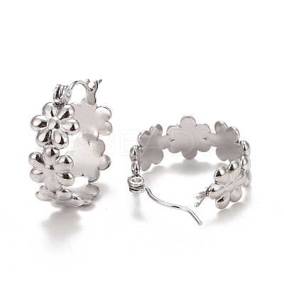 Non-Tarnish Flower 304 Stainless Steel Hoop Earrings for Women STAS-A057-16P-1