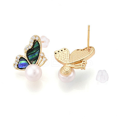 Butterfly Brass Natural Pearl Stud Earrings PEAR-N020-06U-1