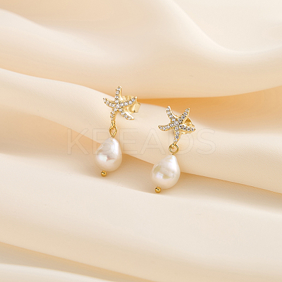925 Sterling Silver Starfish Dangle Stud Earrings EJEW-M096-03G-1