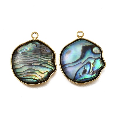 304 Stainless Steel Pave Natural Paua Shell Pendants STAS-Z125-01H-G-1
