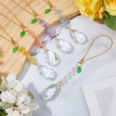 5Pcs Glass Round & Acrylic Flower Pendant Decorations HJEW-DC00106-1