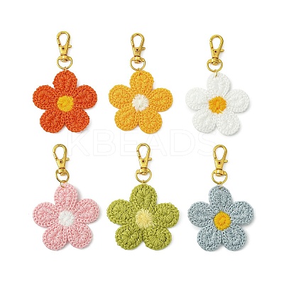 6Pcs 6 Colors Weave Flower Polyester Pendant Decorations HJEW-JM02889-1