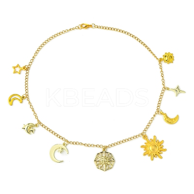Star Moon Sun 304 Stainless Steel Cable Chain Necklaces NJEW-FS00008-1
