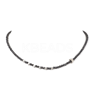 2Pcs 2 Styles Brass Moon Star and Faceted Round Natural Black Spinel Beaded Necklaces for Women NJEW-JN05657-1
