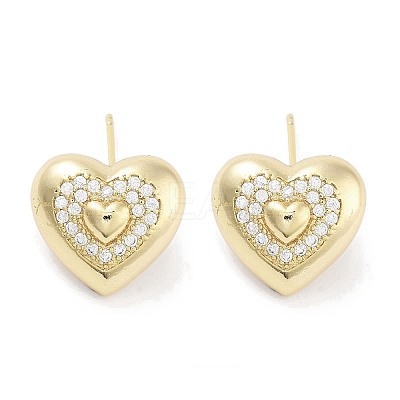 Brass Micro Pave Clear Cubic Zirconia Studs Earring for Women EJEW-S217-A09-1