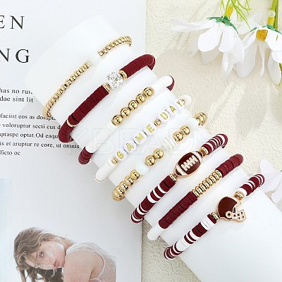1 Set Handmade Polymer Clay Heishi Beads Stretch Bracelets Set BJEW-SZ0002-67B-02-1