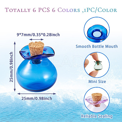 6Pcs 6 Colors Lucky Bag Shape Glass Cork Bottles Ornament AJEW-TA0001-73-1