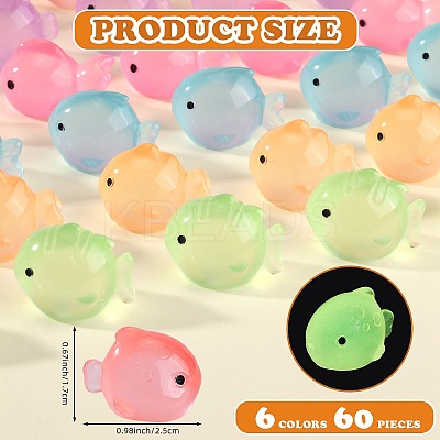 60Pcs 6 Colors Luminous Resin Fish Ornaments AJEW-SZ0002-62-1