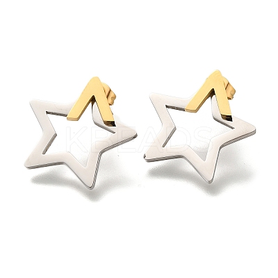 Ion Plating(IP) 304 Stainless Steel Hollow Star Stud Earrings EJEW-C118-06D-1