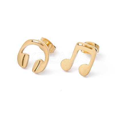 304 Stainless Steel Earphones and Music Notes Asymmetrical Earrings LS-EJEW-E163-13G-1