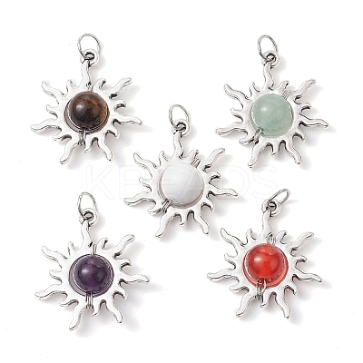Natural Mixed Stone Round Pendants PALLOY-JF02473-1