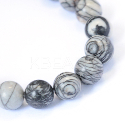 Natural Black Silk Stone/Netstone Round Bead Strands X-G-E334-6mm-05-1
