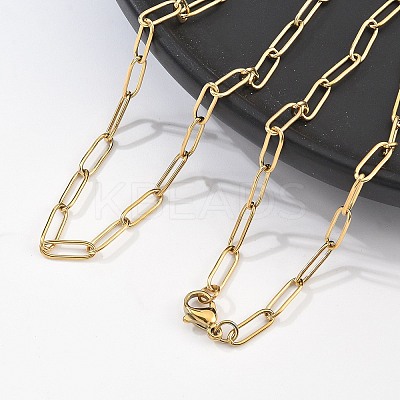 304 Stainless Steel Paperclip Chain Necklace NJEW-M183-04G-1
