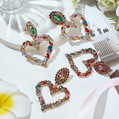2 Pairs 2 Colors Rhinestone Hollow Out Heart Dangle Stud Earrings EJEW-FI0001-13-1