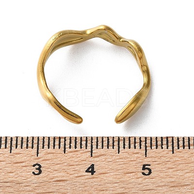 PVD Vacuum Plating 304 Stainless Steel Wave Open Cuff Ring for Women RJEW-C040-02G-1
