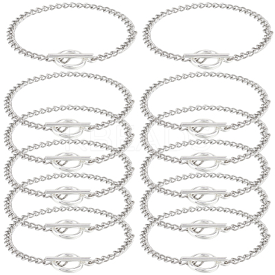 12Pcs 304 Stainless Steel Twisted Curb Chains Bracelets BJEW-SC0001-61P-1