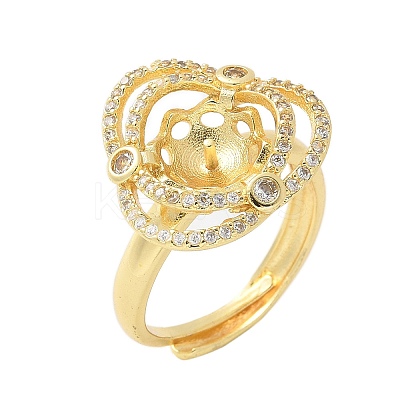 Flower Brass Micro Pave Cubic Zirconia Adjustable Ring Settings KK-K297-18G-1