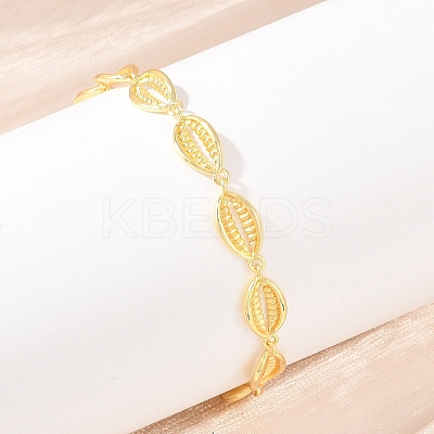 Cowrie Shell Shape Brass Link Chain Bracelets for Women BJEW-K248-07B-G-1