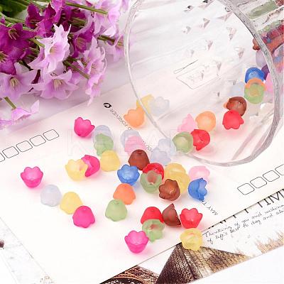 Mixed Frosted Acrylic Tulip Flower Bead Caps X-PL543-1