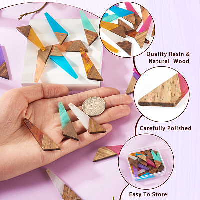 16Pcs 8 Colors Resin & Wood Pendants WOOD-TA0002-70-1