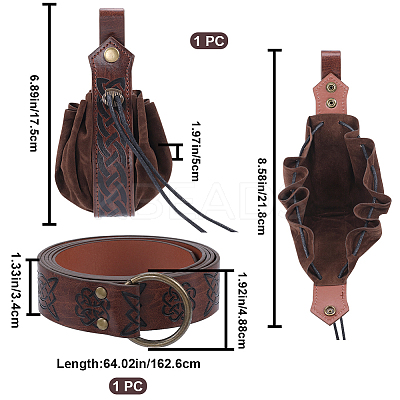 Men's Viking PU Leather Belt Chain with Belt Pouch Renaissance DIY-WH0504-46A-1