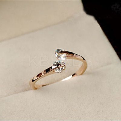 Real 18K Gold Plated Brass Cubic Zirconia Cuff Rings RJEW-EE0001-024C-1