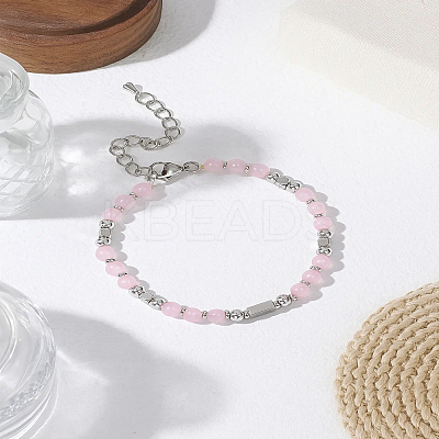 1Pc Natural Rose Quartz Round Beaded Bracelets for Women Men BJEW-LP0015-14-1