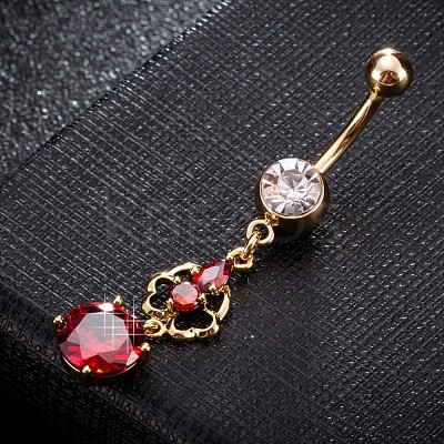Brass Cubic Zirconia Navel Ring AJEW-EE0004-30C-1