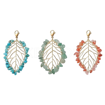 Gemstone Leaf Pendant Decorations HJEW-TA00126-1