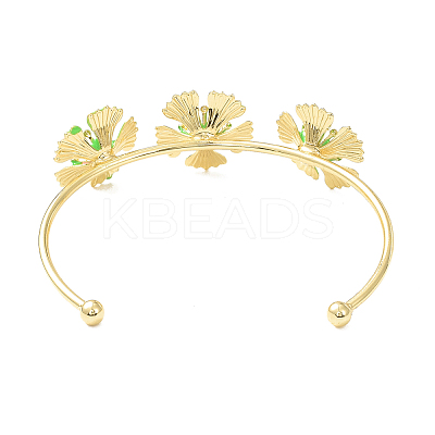 Alloy Flower with Imitation Pearl Beaded Open Cuff Bangle for Women LS-BJEW-D054-02G-02-1