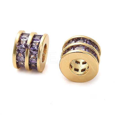 Brass Micro Pave Cubic Zirconia Beads KK-D093-04G-02-1
