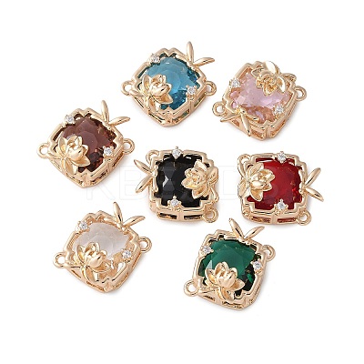 Brass Pave Glass Connector Charms KK-D355-04G-1