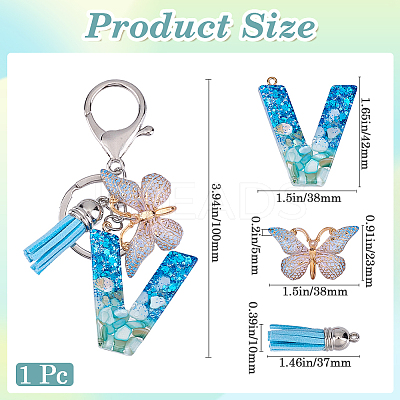 1Pc Resin Letter & Acrylic Butterfly Tassel Keychains KEYC-GF0001-19C-1