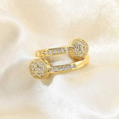 Brass Micro Pave Cubic Zirconia Open Cuff Rings for Women RJEW-F171-02G-1