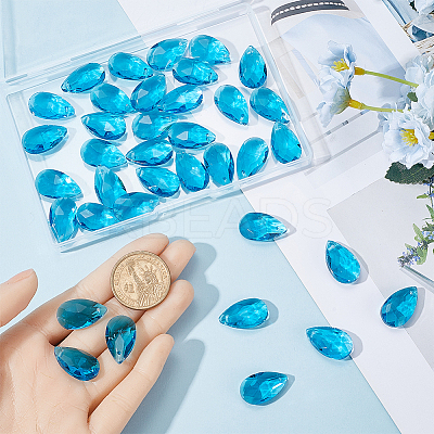 40Pcs Faceted Teardrop Glass Pendants GLAA-SP0001-11D-1