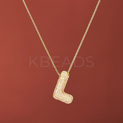 Brass Micro Pave Clear Cubic Zirconia Initial Pendant Necklaces for Women FS-WGDC51D-12-1