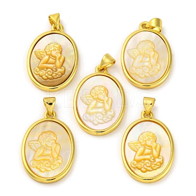 Natural Yellow Shell Carved Angel Pendants KK-D537-07G-01-1