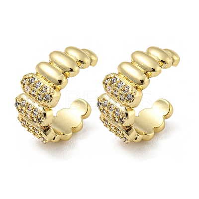 Brass Micro Pave Cubic Zirconia Oval Cuff Earrings EJEW-E299-02G-1