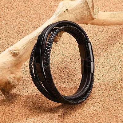 Ion Plating(IP) Braided Leather Cord Multi-strand Bracelets for Men BJEW-Z081-12EB-1