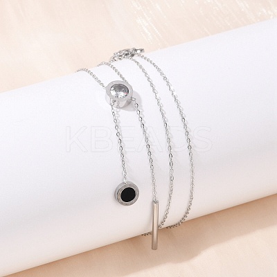 304 Stainless Steel Crystal Rhinestone Flat Round Pendant Y Necklaces NJEW-V001-03P-1