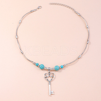 Alloy with Synthetic Turquoise Pendant Necklaces FS-WG9418F-01-1