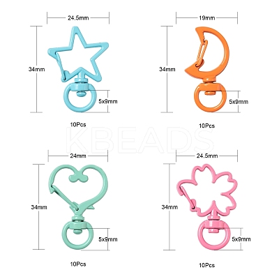 40Pcs 4 Style Spray Painted Alloy Swivel Snap Hooks Clasps FIND-LS0001-52-1