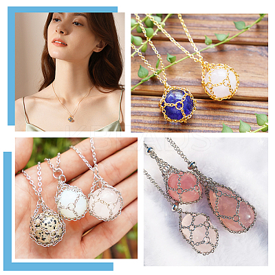 6Pcs 3 Colors Brass Chains Macrame Pouch Necklaces NJEW-AR00001-1