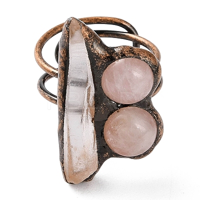 Nuggets Natural Quartz Crystal & Rose Quartz Adjustable Rings RJEW-A041-04R-1
