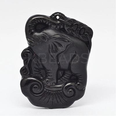 Natural Obsidian Large Cameo Pendants G-K124-08-1