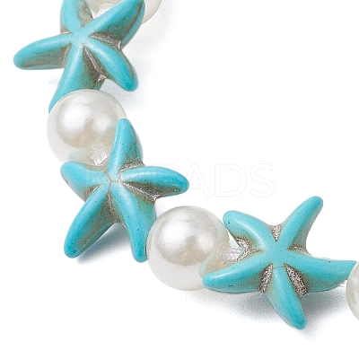 Starfish Synthetic Turquoise & Acrylic Pearl Braided Bead Bracelets for Women BJEW-JB11263-01-1